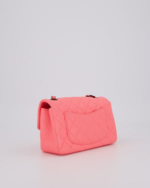 *HOT* Chanel Neon Pink Small Classic Single Flap Bag in Lambskin Leather with Black Hardware