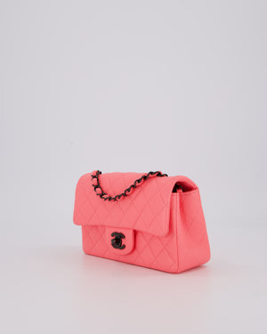 *HOT* Chanel Neon Pink Small Classic Single Flap Bag in Lambskin Leather with Black Hardware