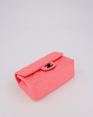 *HOT* Chanel Neon Pink Small Classic Single Flap Bag in Lambskin Leather with Black Hardware