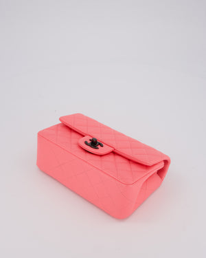 *HOT* Chanel Neon Pink Small Classic Single Flap Bag in Lambskin Leather with Black Hardware