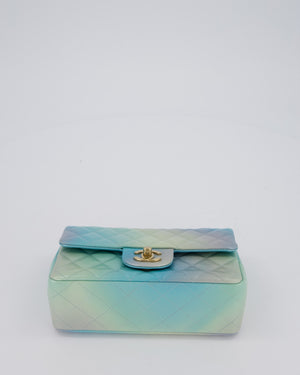 *RARE* Chanel Yellow, Blue, and Pink Iridescent Ombre Small Classic Single Flap Bag in Lambskin Leather with Champagne Gold Hardware