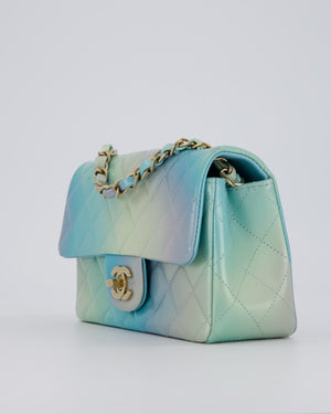 *RARE* Chanel Yellow, Blue, and Pink Iridescent Ombre Small Classic Single Flap Bag in Lambskin Leather with Champagne Gold Hardware