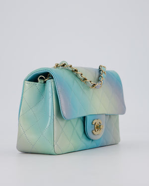 *RARE* Chanel Yellow, Blue, and Pink Iridescent Ombre Small Classic Single Flap Bag in Lambskin Leather with Champagne Gold Hardware