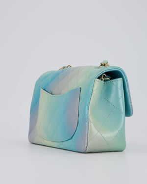 *RARE* Chanel Yellow, Blue, and Pink Iridescent Ombre Small Classic Single Flap Bag in Lambskin Leather with Champagne Gold Hardware