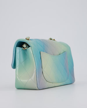 *RARE* Chanel Yellow, Blue, and Pink Iridescent Ombre Small Classic Single Flap Bag in Lambskin Leather with Champagne Gold Hardware