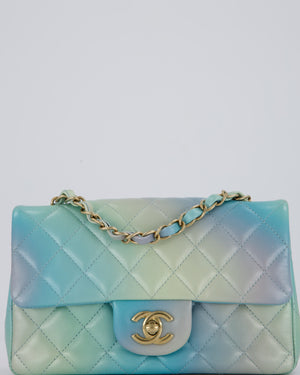 *RARE* Chanel Yellow, Blue, and Pink Iridescent Ombre Small Classic Single Flap Bag in Lambskin Leather with Champagne Gold Hardware