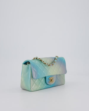 *RARE* Chanel Yellow, Blue, and Pink Iridescent Ombre Small Classic Single Flap Bag in Lambskin Leather with Champagne Gold Hardware