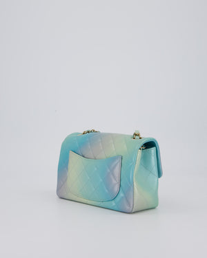 *RARE* Chanel Yellow, Blue, and Pink Iridescent Ombre Small Classic Single Flap Bag in Lambskin Leather with Champagne Gold Hardware
