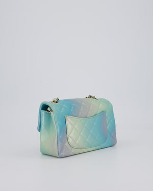 *RARE* Chanel Yellow, Blue, and Pink Iridescent Ombre Small Classic Single Flap Bag in Lambskin Leather with Champagne Gold Hardware