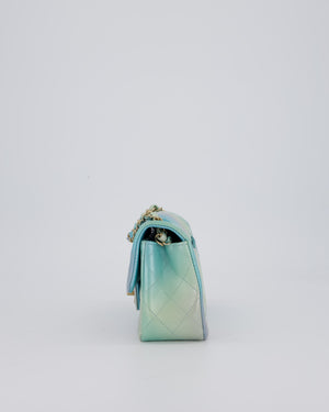*RARE* Chanel Yellow, Blue, and Pink Iridescent Ombre Small Classic Single Flap Bag in Lambskin Leather with Champagne Gold Hardware