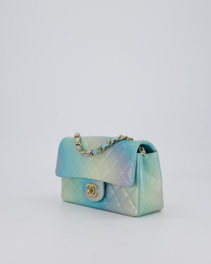 *RARE* Chanel Yellow, Blue, and Pink Iridescent Ombre Small Classic Single Flap Bag in Lambskin Leather with Champagne Gold Hardware
