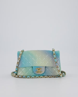 *RARE* Chanel Yellow, Blue, and Pink Iridescent Ombre Small Classic Single Flap Bag in Lambskin Leather with Champagne Gold Hardware