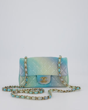 *RARE* Chanel Yellow, Blue, and Pink Iridescent Ombre Small Classic Single Flap Bag in Lambskin Leather with Champagne Gold Hardware