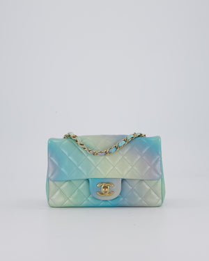 *RARE* Chanel Yellow, Blue, and Pink Iridescent Ombre Small Classic Single Flap Bag in Lambskin Leather with Champagne Gold Hardware