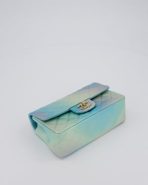 *RARE* Chanel Yellow, Blue, and Pink Iridescent Ombre Small Classic Single Flap Bag in Lambskin Leather with Champagne Gold Hardware