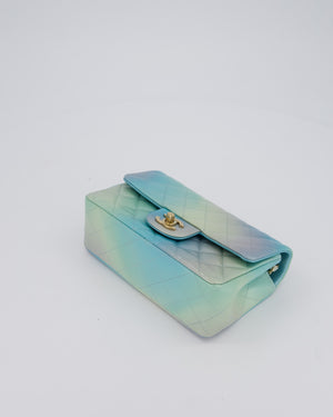 *RARE* Chanel Yellow, Blue, and Pink Iridescent Ombre Small Classic Single Flap Bag in Lambskin Leather with Champagne Gold Hardware