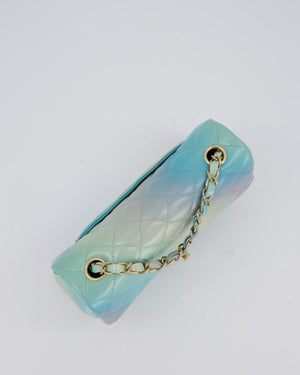 *RARE* Chanel Yellow, Blue, and Pink Iridescent Ombre Small Classic Single Flap Bag in Lambskin Leather with Champagne Gold Hardware