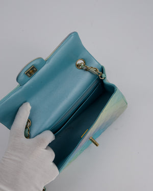 *RARE* Chanel Yellow, Blue, and Pink Iridescent Ombre Small Classic Single Flap Bag in Lambskin Leather with Champagne Gold Hardware