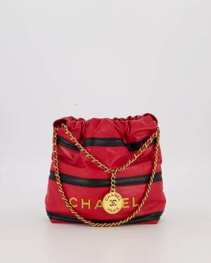 Chanel Red and Black Mini 22 Bag in Lambskin Leather with Gold Hardware