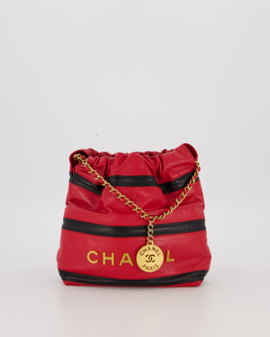 Chanel Red and Black Mini 22 Bag in Lambskin Leather with Gold Hardware