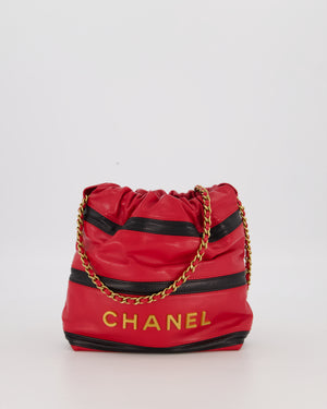 Chanel Red and Black Mini 22 Bag in Lambskin Leather with Gold Hardware