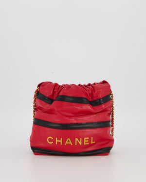 Chanel Red and Black Mini 22 Bag in Lambskin Leather with Gold Hardware