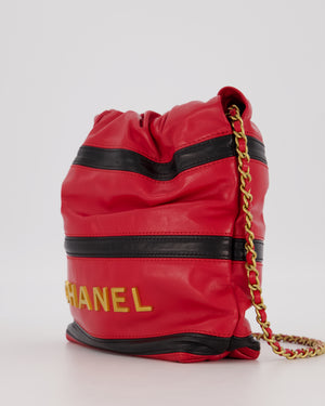 Chanel Red and Black Mini 22 Bag in Lambskin Leather with Gold Hardware