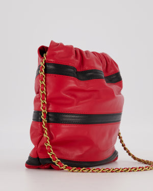 Chanel Red and Black Mini 22 Bag in Lambskin Leather with Gold Hardware