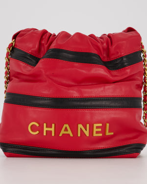 Chanel Red and Black Mini 22 Bag in Lambskin Leather with Gold Hardware