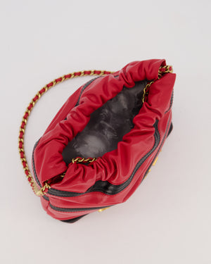 Chanel Red and Black Mini 22 Bag in Lambskin Leather with Gold Hardware