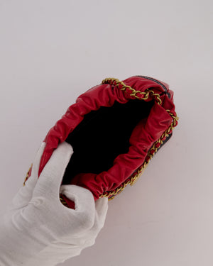 Chanel Red and Black Mini 22 Bag in Lambskin Leather with Gold Hardware