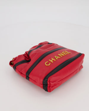 Chanel Red and Black Mini 22 Bag in Lambskin Leather with Gold Hardware