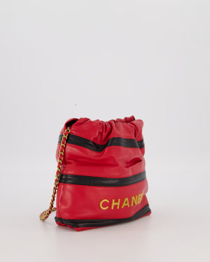 Chanel Red and Black Mini 22 Bag in Lambskin Leather with Gold Hardware