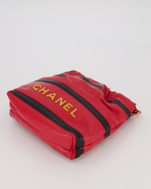 Chanel Red and Black Mini 22 Bag in Lambskin Leather with Gold Hardware