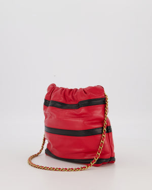 Chanel Red and Black Mini 22 Bag in Lambskin Leather with Gold Hardware