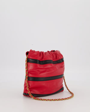 Chanel Red and Black Mini 22 Bag in Lambskin Leather with Gold Hardware