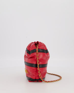 Chanel Red and Black Mini 22 Bag in Lambskin Leather with Gold Hardware