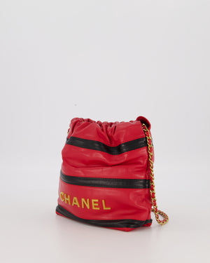 Chanel Red and Black Mini 22 Bag in Lambskin Leather with Gold Hardware