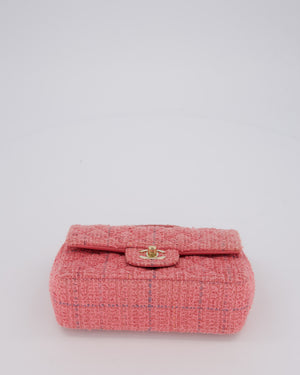 Chanel Pink Tweed Mini Rectangular Top Handle Flap Bag with Champagne Hardware