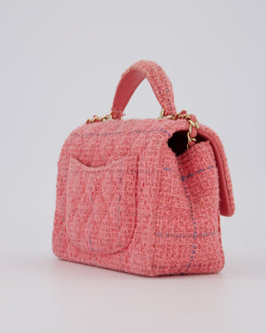 Chanel Pink Tweed Mini Rectangular Top Handle Flap Bag with Champagne Hardware
