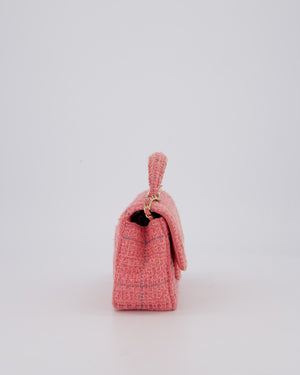 Chanel Pink Tweed Mini Rectangular Top Handle Flap Bag with Champagne Hardware