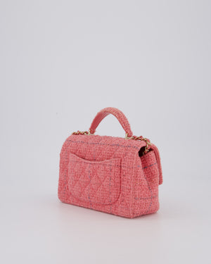 Chanel Pink Tweed Mini Rectangular Top Handle Flap Bag with Champagne Hardware