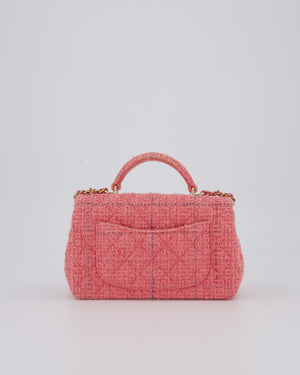 Chanel Pink Tweed Mini Rectangular Top Handle Flap Bag with Champagne Hardware
