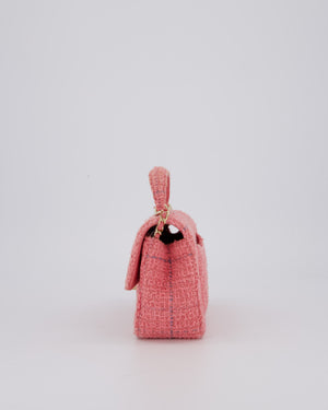 Chanel Pink Tweed Mini Rectangular Top Handle Flap Bag with Champagne Hardware