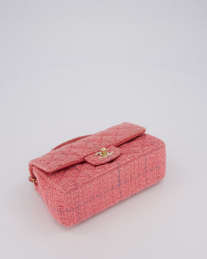 Chanel Pink Tweed Mini Rectangular Top Handle Flap Bag with Champagne Hardware