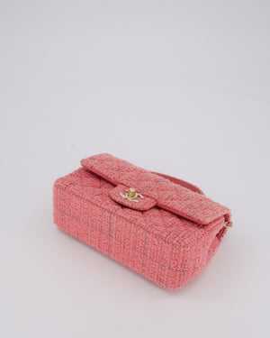 Chanel Pink Tweed Mini Rectangular Top Handle Flap Bag with Champagne Hardware