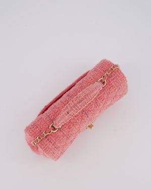 Chanel Pink Tweed Mini Rectangular Top Handle Flap Bag with Champagne Hardware