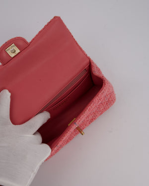 Chanel Pink Tweed Mini Rectangular Top Handle Flap Bag with Champagne Hardware