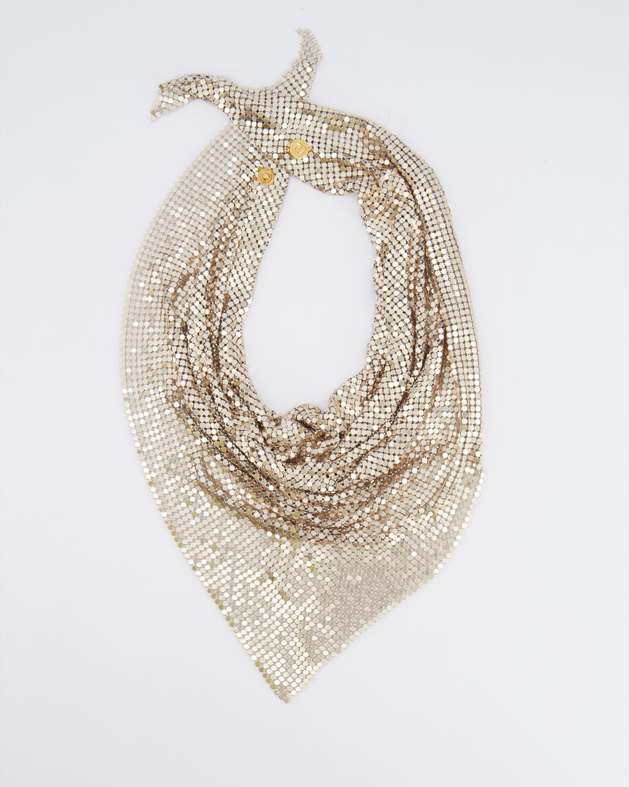 Paco Rabanne Gold Chainmail Pixel Mesh Scarf with Logo Button Details RRP £500
