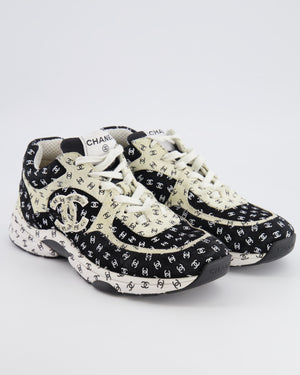 Chanel 22A Black and White Suede Trainers with CC Logo Prints Size EU 39